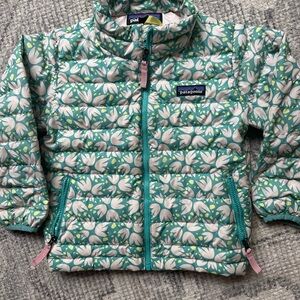 Patagonia Teal and White Floral Nano Puff Jacket